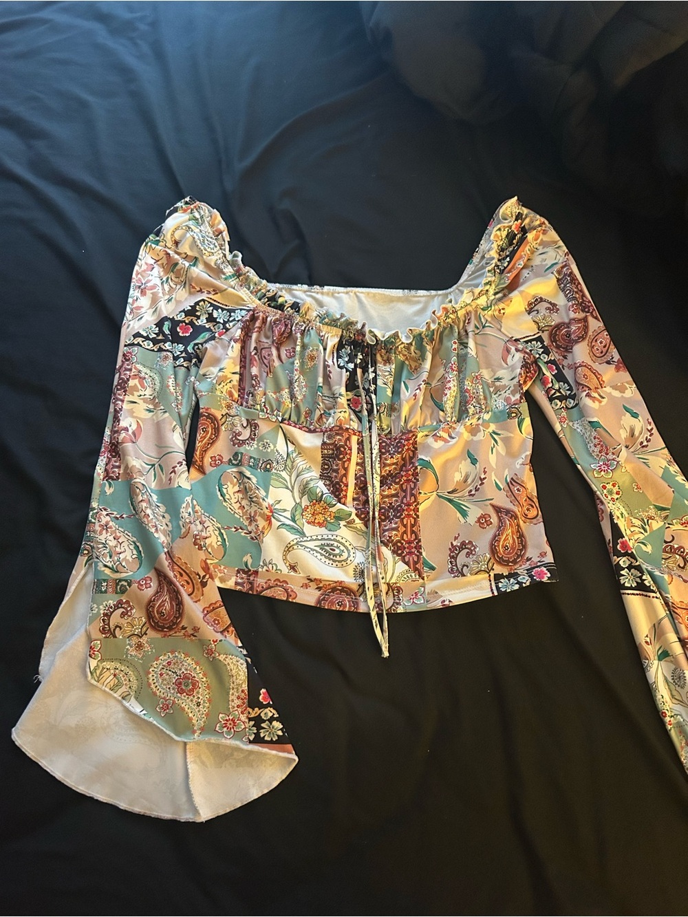 SHEIN Multicolor Paisley Off-Shoulder Peasant Top